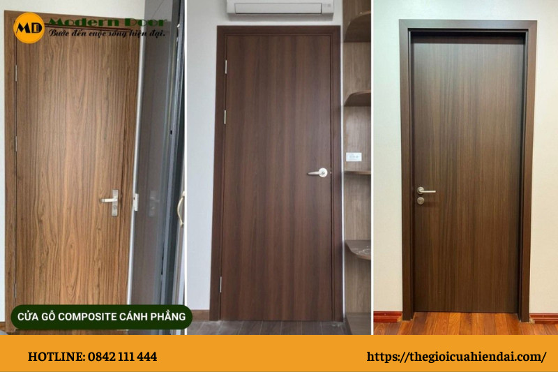 Mẫu cửa nhựa composite cánh phẳng tối giản, hiện đại, thích hợp cho phòng ngủ