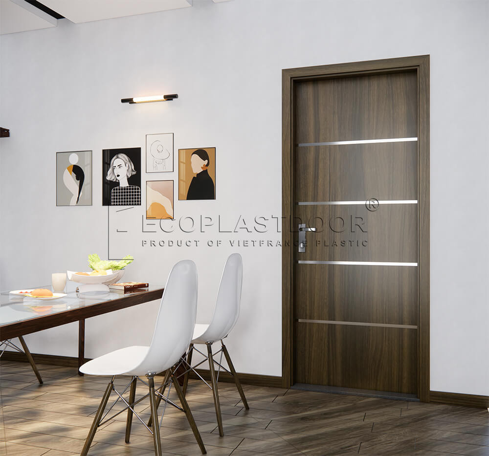 Mẫu cửa nhựa composite với chi tiết kim loại tạo điểm nhấn tinh tế