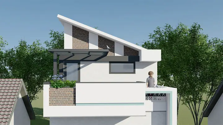2. Mẫu nhà cấp 4 có 1 phòng ngủ mái chéo