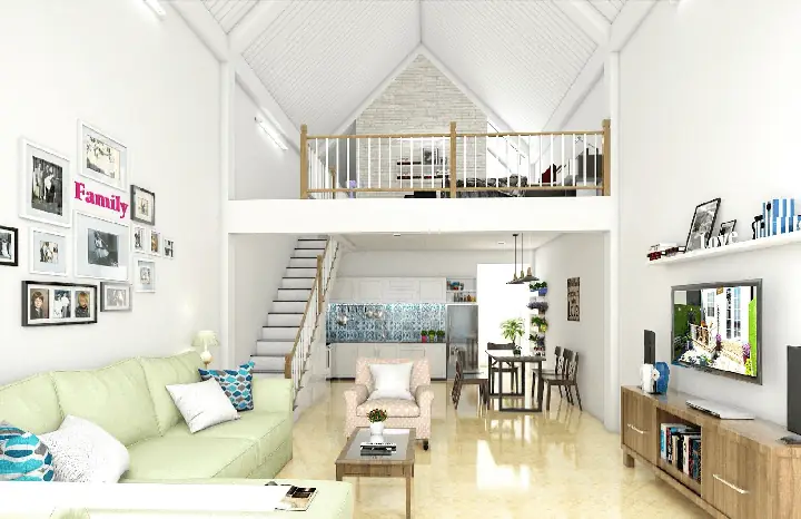 1. Mẫu nhà cấp 4 gồm 1 phòng ngủ có gác lửng