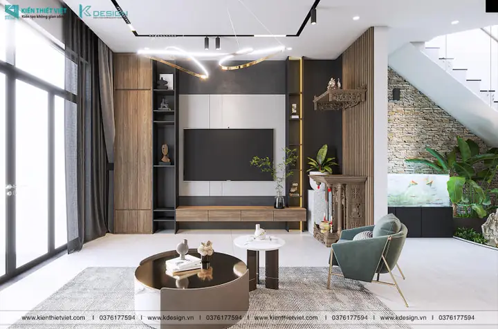 2.3. Ốp gỗ vách kệ tivi phòng khách