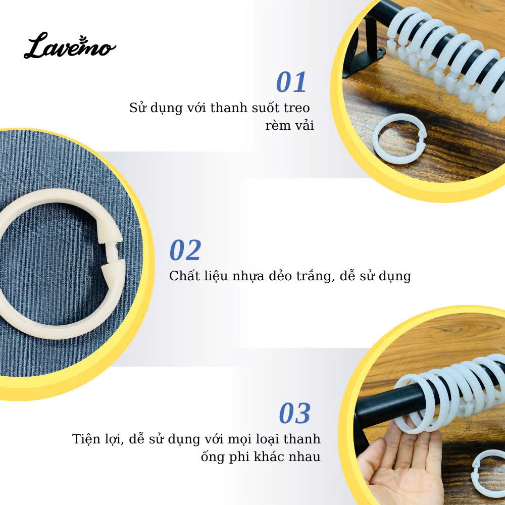 Nhiều móc nhựa treo rèm cửa với khóa cài chắc chắn