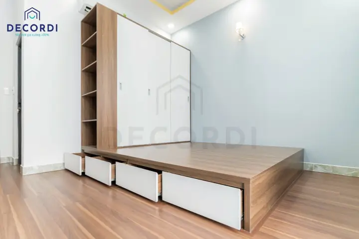 Mẫu 15: Thi công nội thất phòng ngủ với giường hộc kéo kết hợp tủ quần áo Mẫu 15: Thi công nội thất phòng ngủ với giường hộc kéo kết hợp tủ quần áo