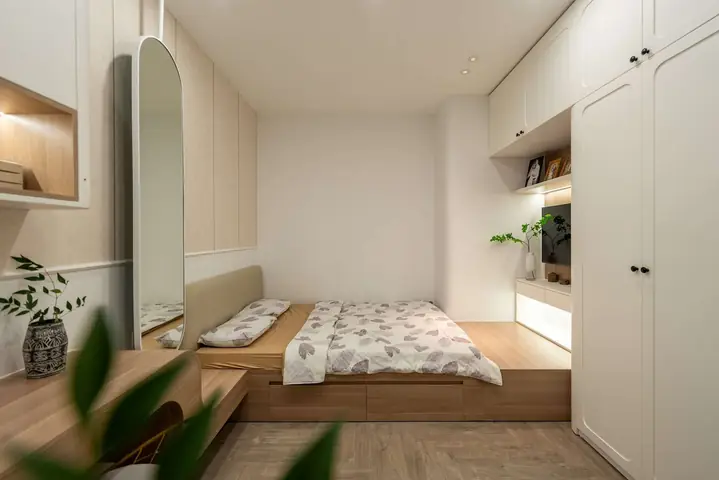 Mẫu 3: Mẫu phòng ngủ 11m2 gỗ công nghiệp tinh tế Mẫu 3: Mẫu phòng ngủ 11m2 gỗ công nghiệp tinh tế