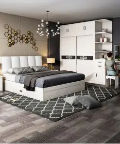 Combo Nội Thất Phòng Ngủ Hiện Đại Màu Trắng Giường Có Khoang Để Đồ