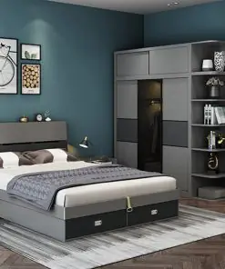 Combo Nội Thất Phòng Ngủ Hiện Đại Màu Ghi Giường Có Ngăn Kéo