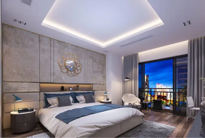 ốp sàn gỗ phòng ngủ