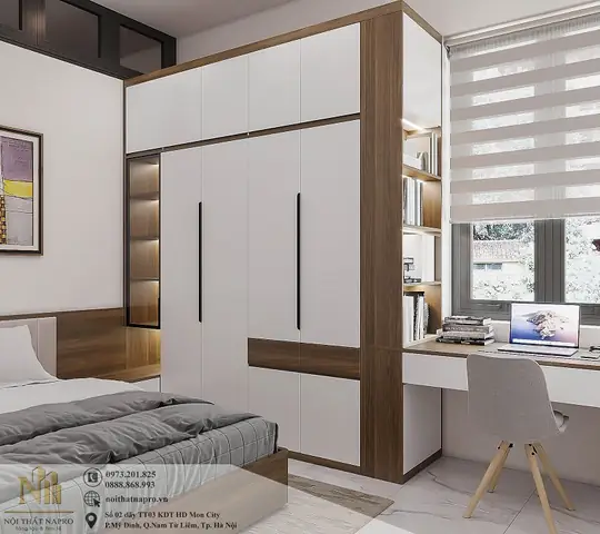 Tối ưu hóa phòng ngủ 20m2 với giá sách và bàn làm việc tiện nghi