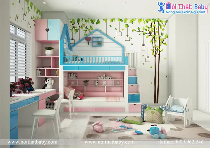 Phòng ngủ bé màu hồng xanh: Hướng dẫn thiết kế sáng tạo và hài hòa