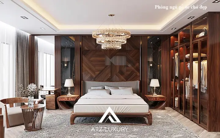 Phòng ngủ căn hộ gỗ walnut: Sang trọng, ấm cúng và tinh tế