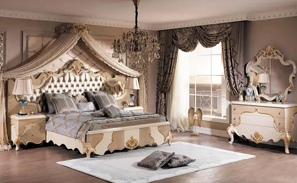 Nội thất phòng ngủ cổ điển Châu Âu thiết kế hoàn mỹ, độc nhất vô nhị, dát vàng lấp lánh Nội thất phòng ngủ cổ điển Châu Âu thiết kế hoàn mỹ, độc nhất vô nhị, dát vàng lấp lánh