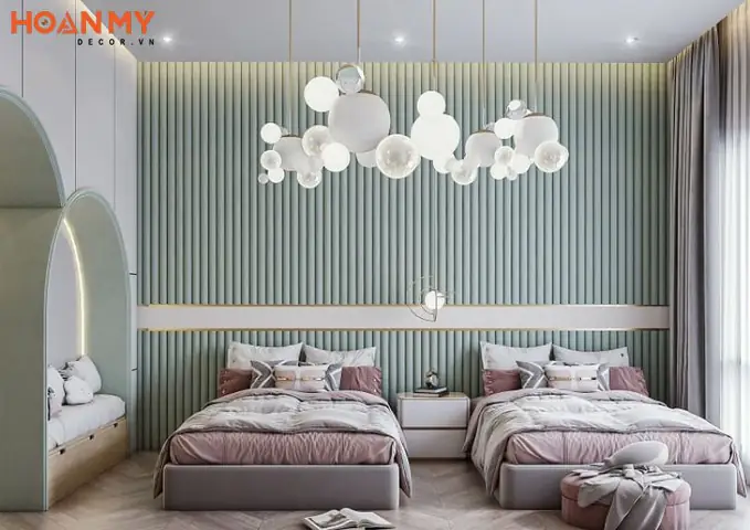 Thiết kế phòng ngủ cho 2 chị em với 2 chiếc giường đơn