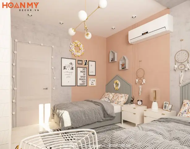 [Ảnh thực tế] Hoàn thiện nội thất phòng ngủ cho 2 chị em đẹp