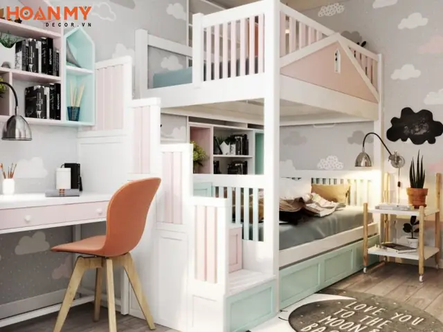 Thiết kế phòng ngủ cho 2 chị em với giường tầng