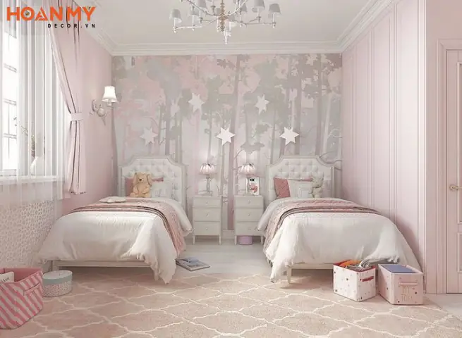 Thiết kế phòng ngủ cho 2 chị em với 2 chiếc giường đơn