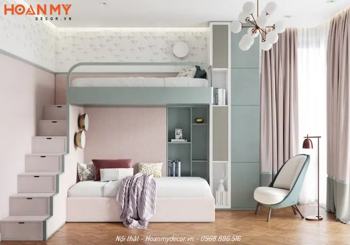 [Ảnh thực tế] Hoàn thiện nội thất phòng ngủ cho 2 chị em đẹp