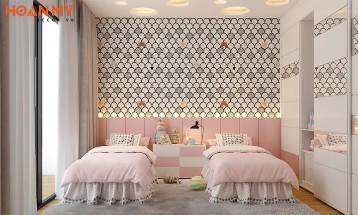 Thiết kế phòng ngủ cho 2 chị em với 2 chiếc giường đơn