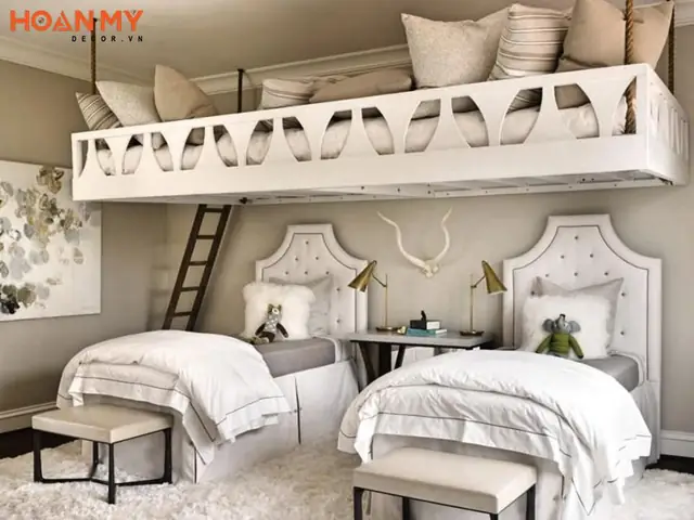 Thiết kế phòng ngủ cho 2 chị em với 2 chiếc giường đơn