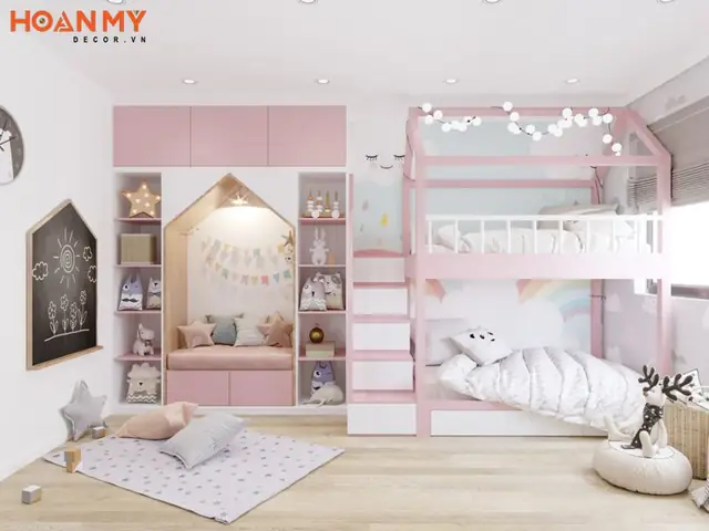 Thiết kế phòng ngủ cho 2 chị em với giường tầng