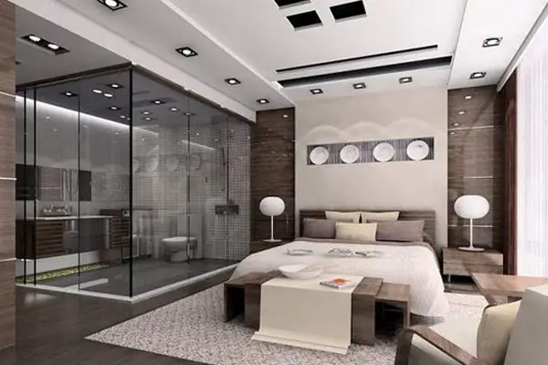 phòng ngủ có phòng tắm kính