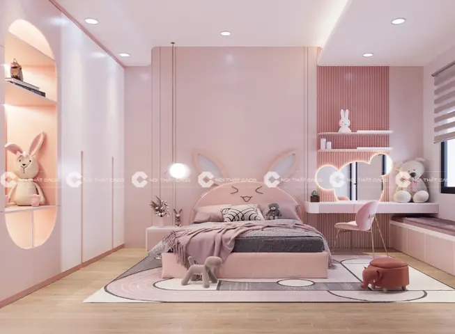 Thiết kế phòng ngủ con gái màu trắng hồng đẹp và ấn tượng Thiết kế phòng ngủ con gái màu trắng hồng đẹp và ấn tượng