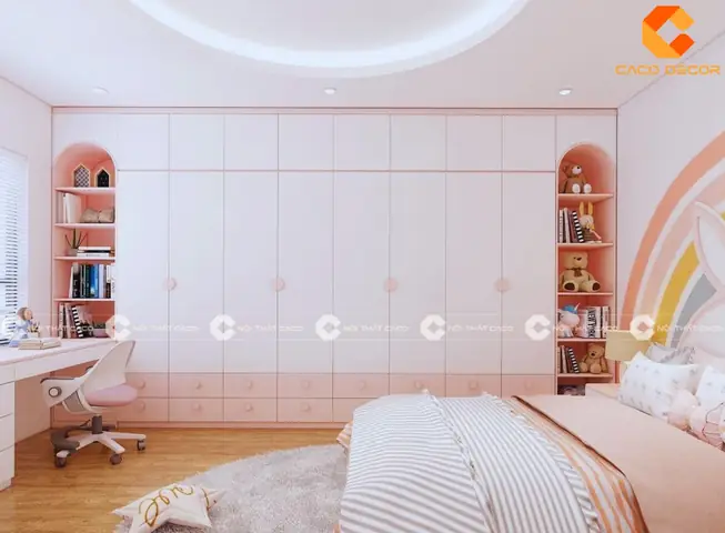 Thiết kế phòng ngủ con gái màu trắng hồng đẹp và ấn tượng Thiết kế phòng ngủ con gái màu trắng hồng đẹp và ấn tượng