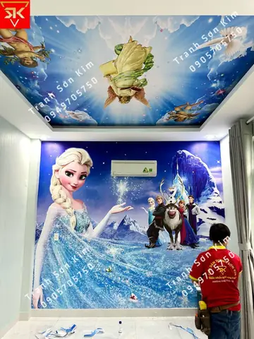 Tranh Dán Tường Công Chúa Elsa Trang Trí Phòng Ngủ Bé Gái Siêu Dễ Thương.