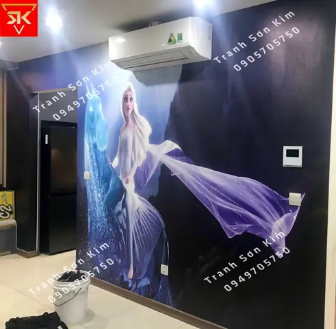 Tranh Dán Tường Công Chúa Elsa Trang Trí Phòng Ngủ Bé Gái Siêu Dễ Thương.