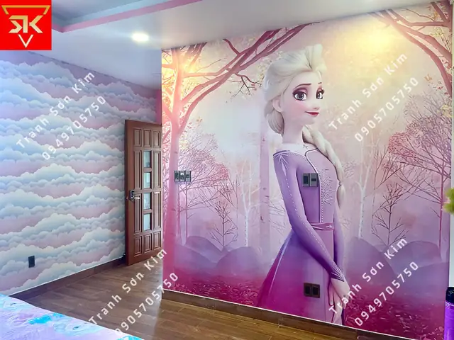 Tranh Dán Tường Công Chúa Elsa Trang Trí Phòng Ngủ Bé Gái Siêu Dễ Thương.