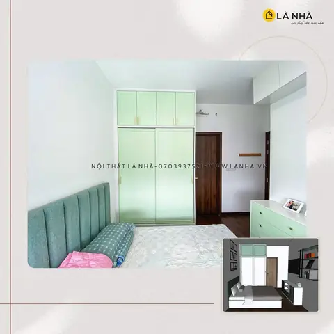 phòng ngủ đẹp cho nữ màu xanh