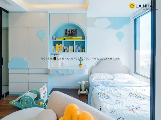 phòng ngủ đẹp cho nữ màu xanh