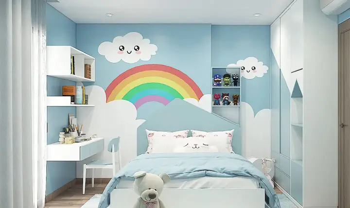 phòng ngủ đẹp cho nữ màu xanh
