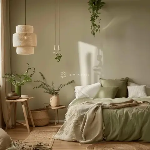phòng ngủ màu nâu đất
