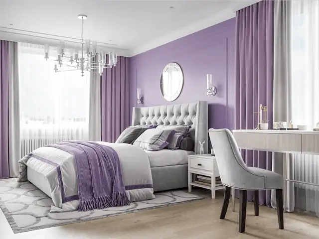 Mẫu phòng ngủ tím pastel đẹp cho vợ chồng