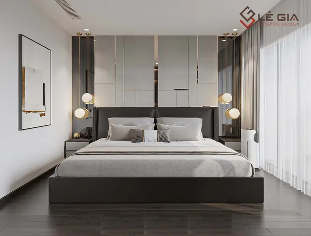 phòng ngủ màu xám ghi