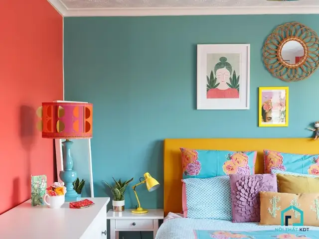 3.2.4 Phòng ngủ màu xanh ngọc phong cách trẻ trung, phá cách 3.2.4 Phòng ngủ màu xanh ngọc phong cách trẻ trung, phá cách