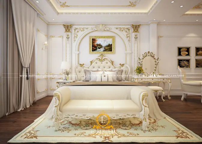 phòng ngủ tân cổ điển màu trắng phòng ngủ tân cổ điển màu trắng