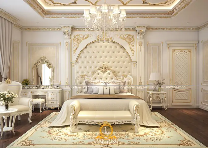 phòng ngủ tân cổ điển màu trắng