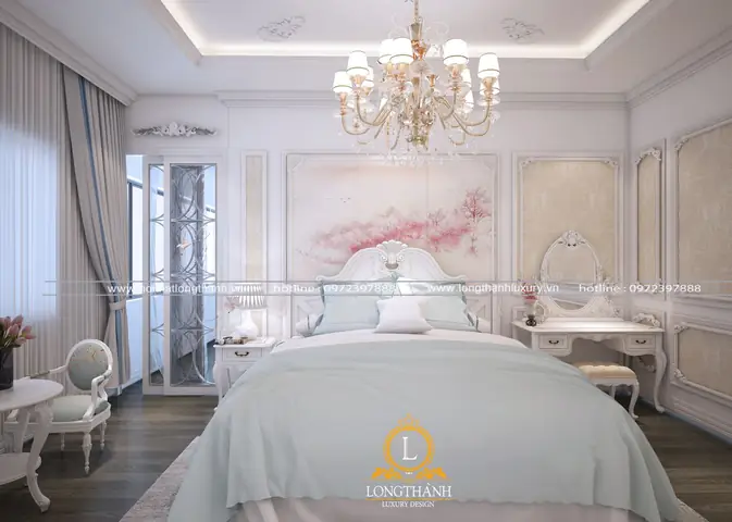 phòng ngủ tân cổ điển màu trắng phòng ngủ tân cổ điển màu trắng