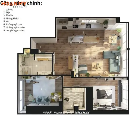 Mặt bằng thiết kế chung cư 100m2 2 phòng ngủ phổ biến hiện nay