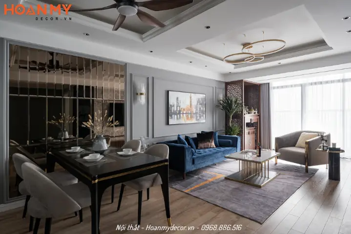 Nội thất chung cư 100m2 có 2 phòng ngủ Tân cổ điển sang trọng