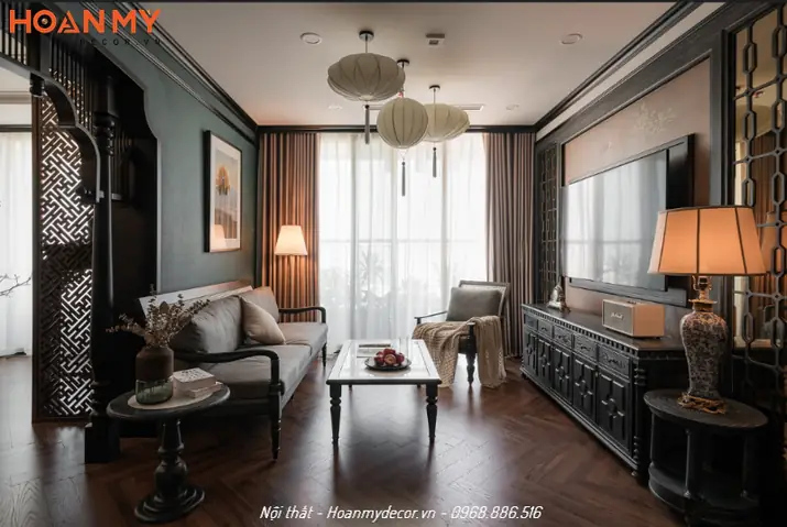 Thiết kế căn hộ 100m2 2 phòng ngủ phong cách Indochine gần gũi