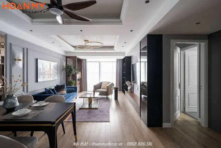 Nội thất chung cư 100m2 có 2 phòng ngủ Tân cổ điển sang trọng