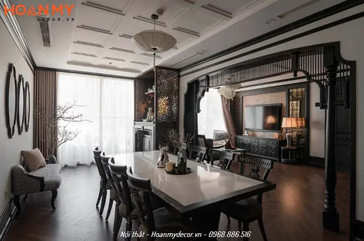 Thiết kế căn hộ 100m2 2 phòng ngủ phong cách Indochine gần gũi