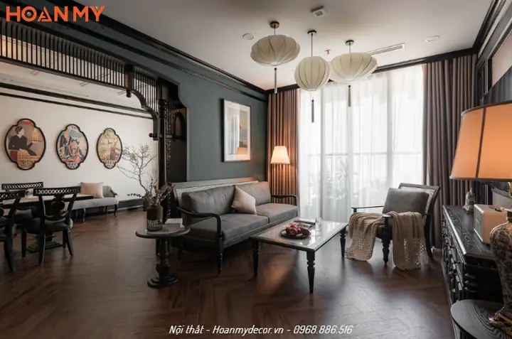 Thiết kế căn hộ 100m2 2 phòng ngủ phong cách Indochine gần gũi