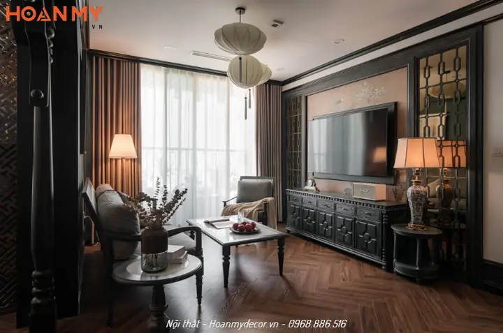 Thiết kế căn hộ 100m2 2 phòng ngủ phong cách Indochine gần gũi