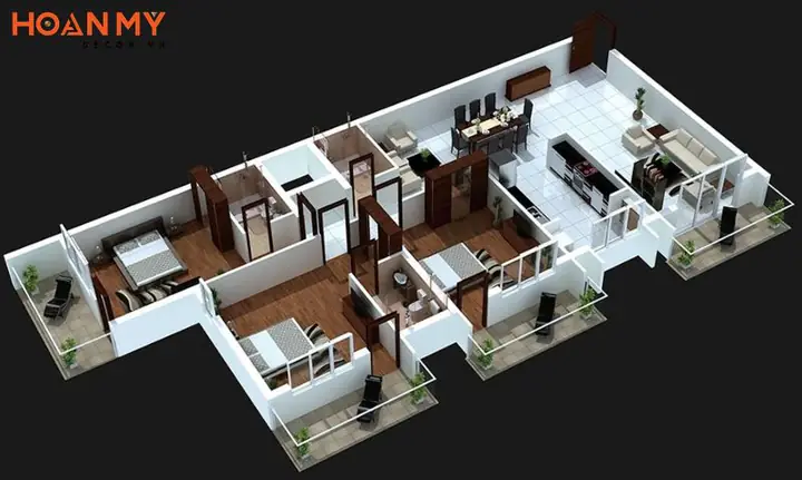 Mặt bằng căn hộ chung cư 120m2 3 phòng ngủ