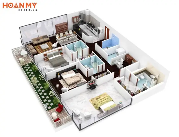 Mặt bằng căn hộ chung cư 120m2 3 phòng ngủ