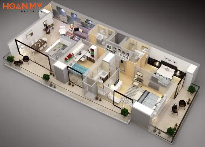 Mặt bằng căn hộ chung cư 120m2 3 phòng ngủ
