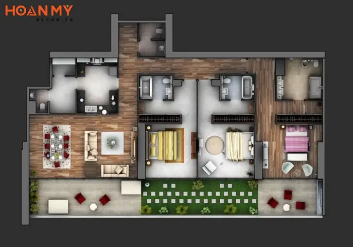Mặt bằng căn hộ chung cư 120m2 3 phòng ngủ